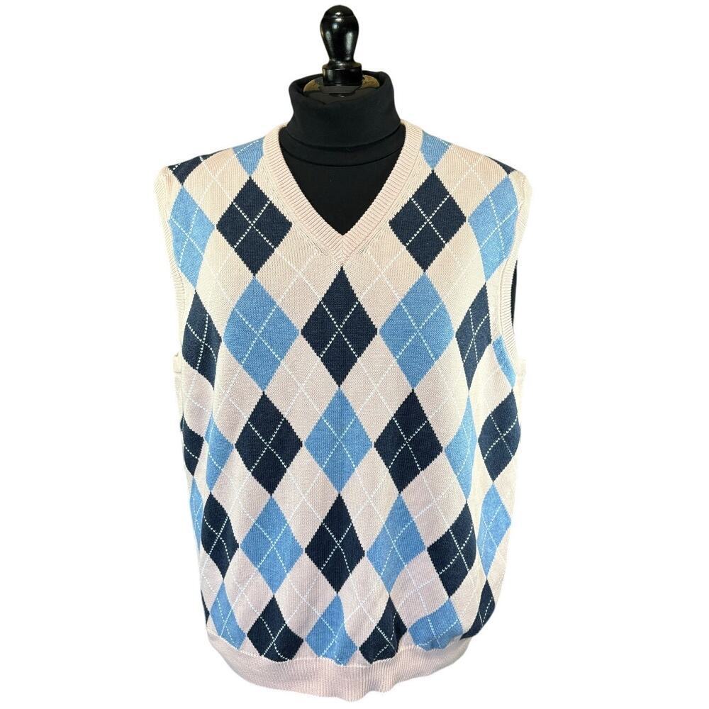 Vintage Brooks Brothers Pink Argyle Cotton sweater Sz L vest Hong Kong tag Y2k